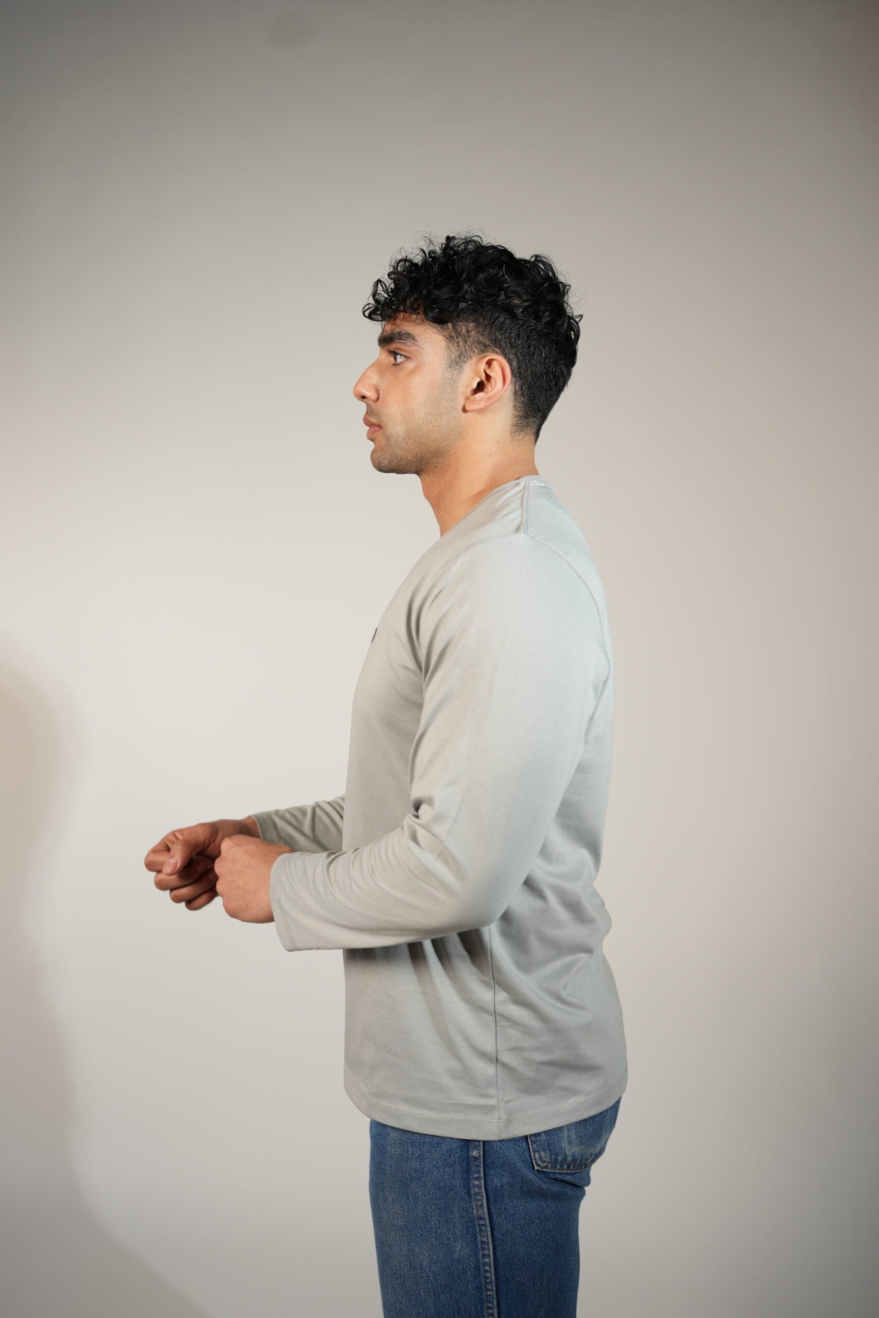 Round Neck Full Sleeves Comfort Tees Light Grey