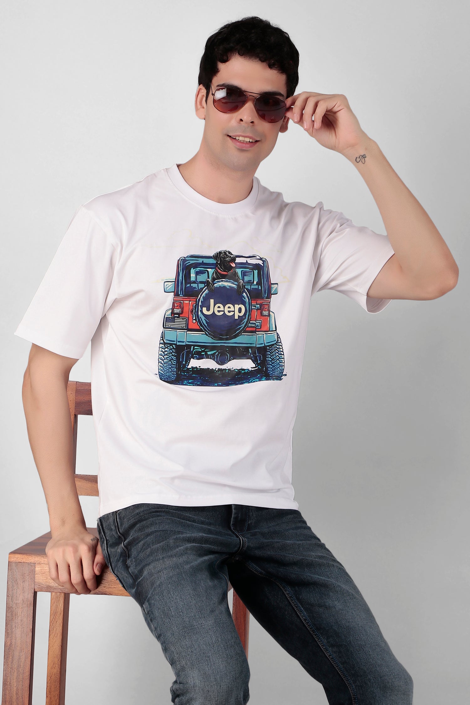 Jeep & dog Printed T-Shirt