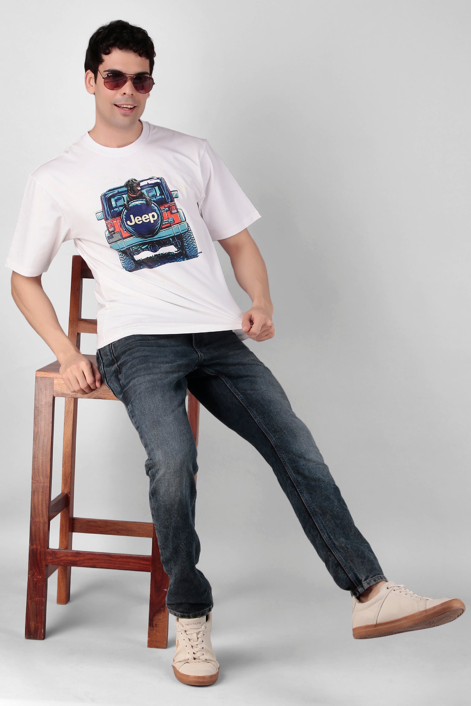 Jeep & dog Printed T-Shirt