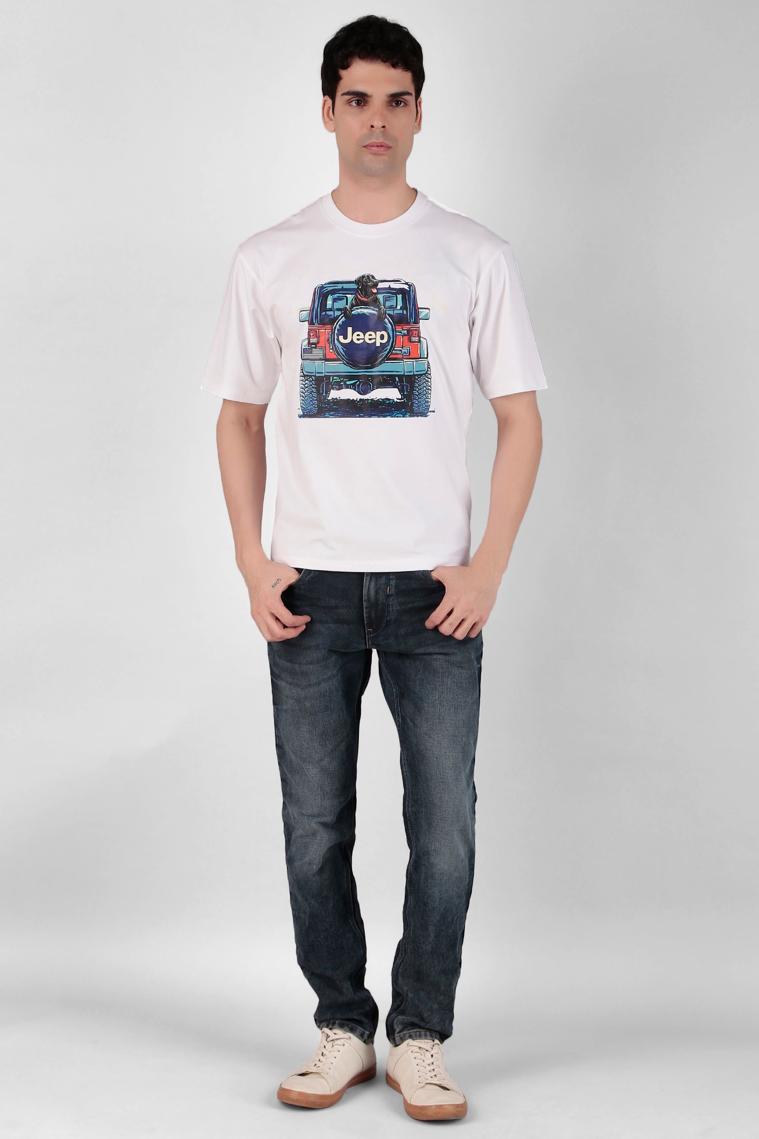 Jeep & dog Printed T-Shirt