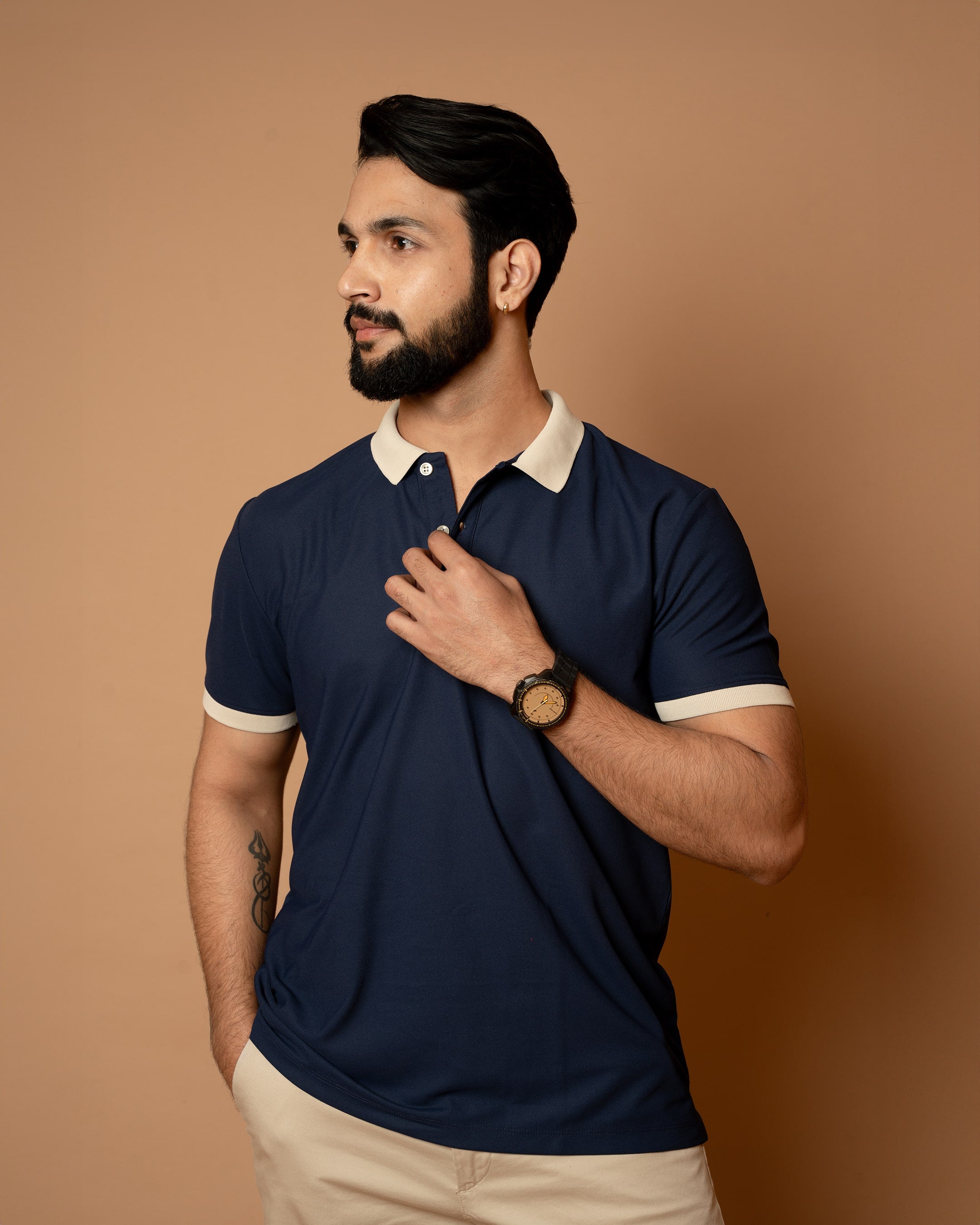 Navy Blue Contrast Collar Polo