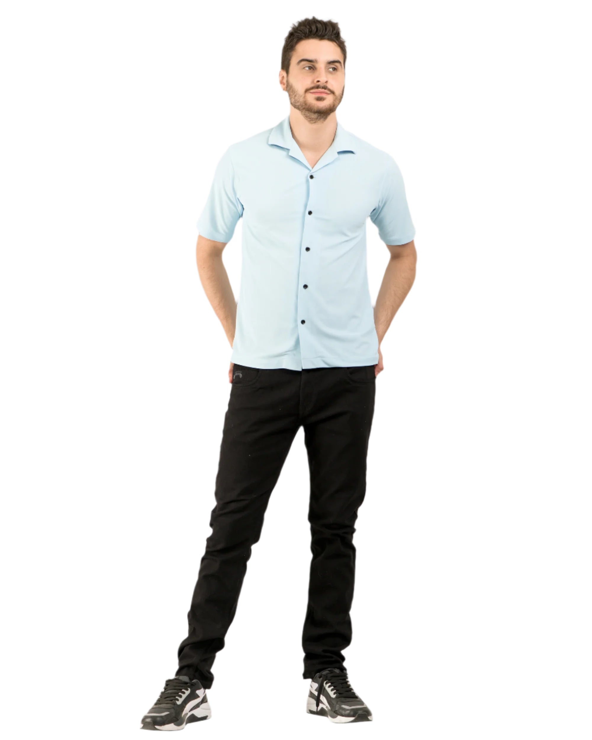 Retro Knit Shirt Plain – Sky