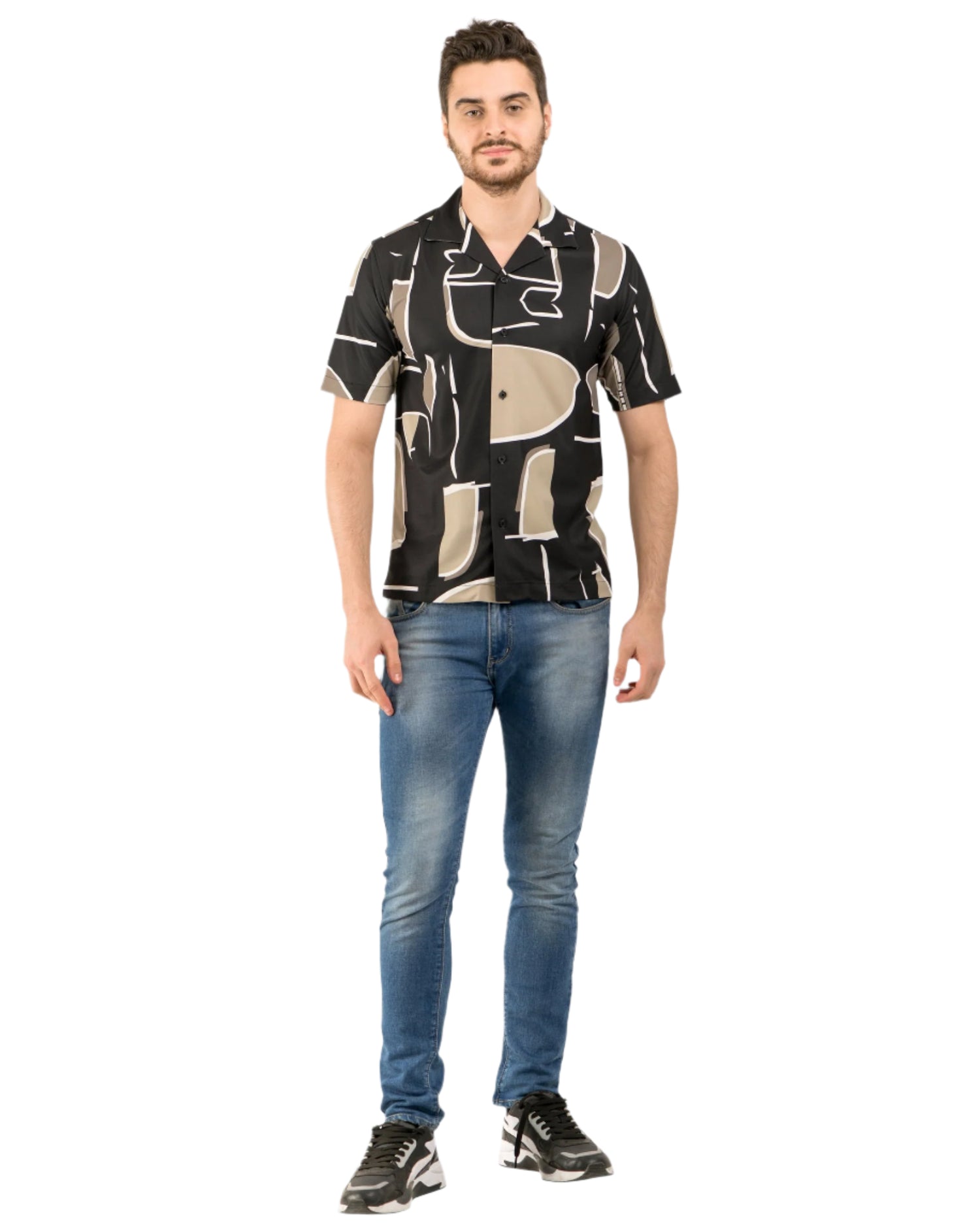 Retro Knit Shirt Printed- Black-Gold