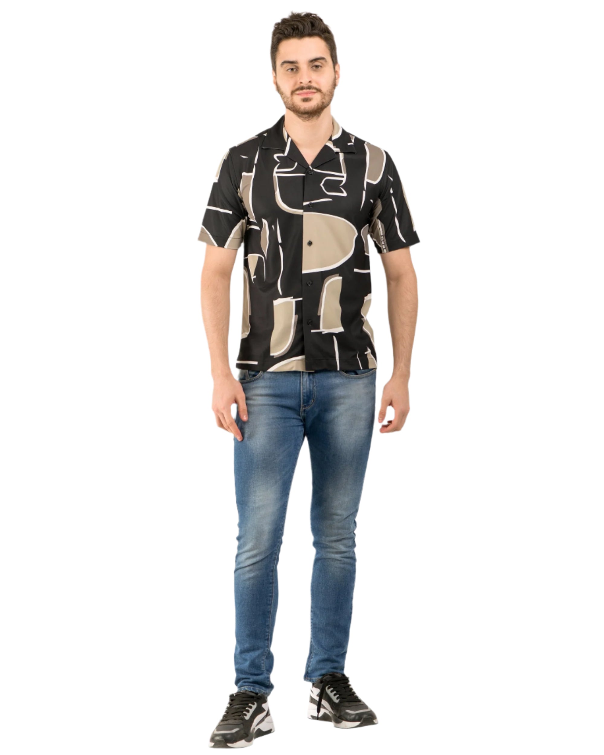 Retro Knit Shirt Printed- Black-Gold
