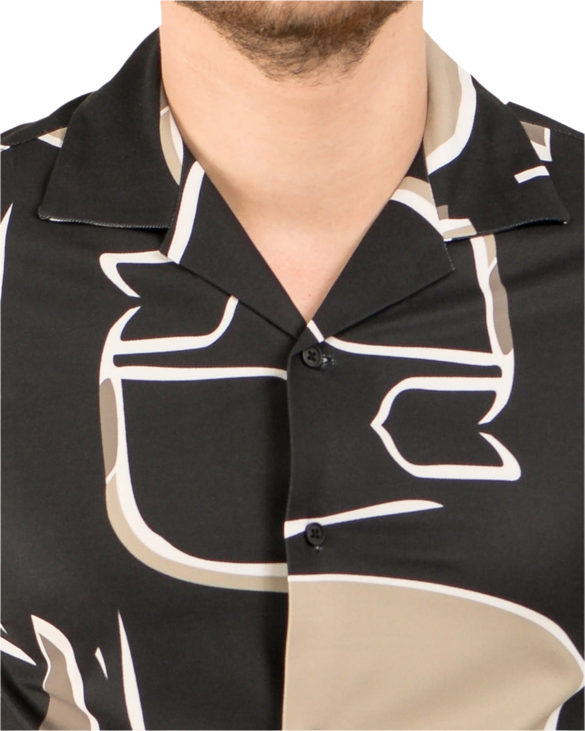 Retro Knit Shirt Printed- Black-Gold