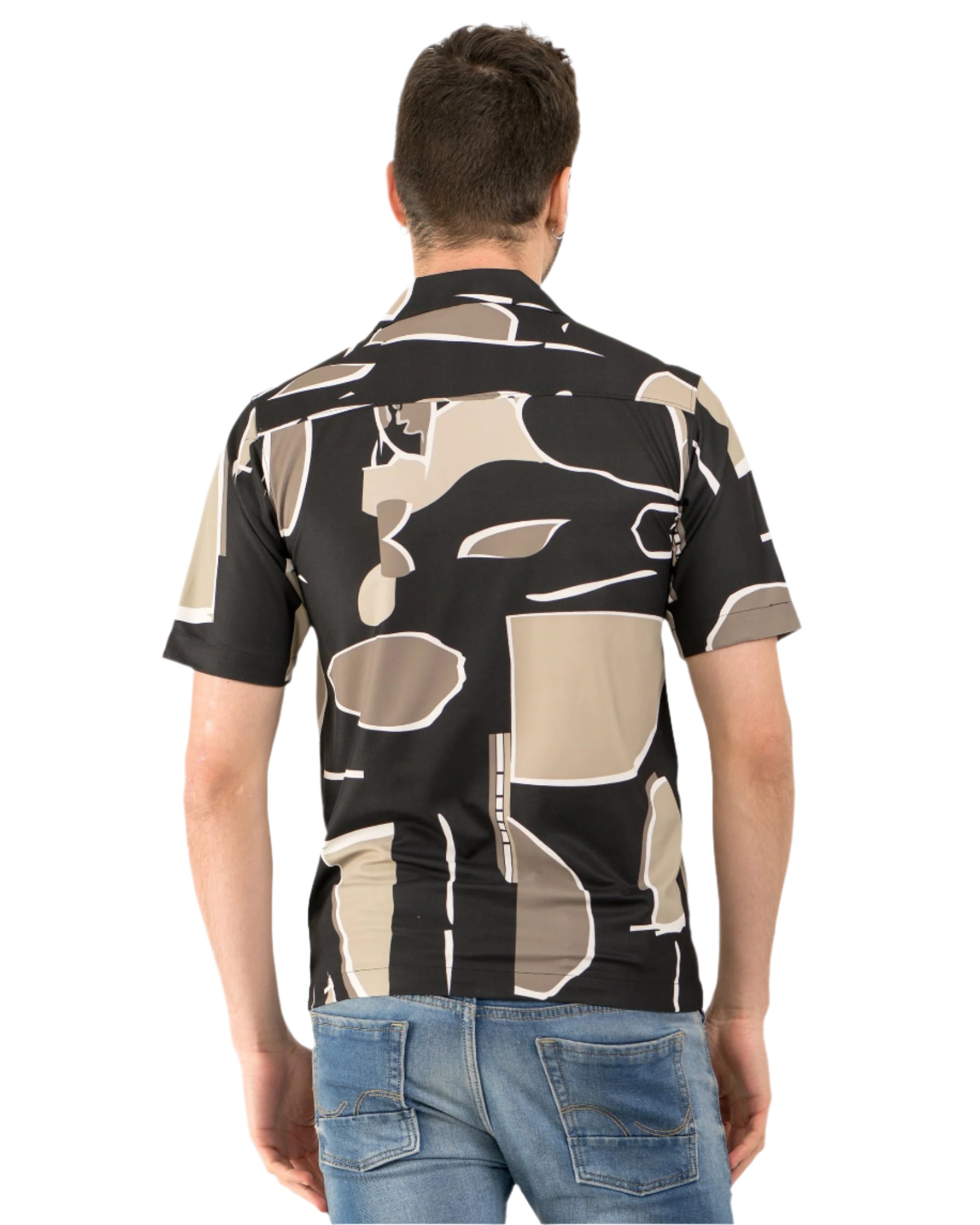 Retro Knit Shirt Printed- Black-Gold