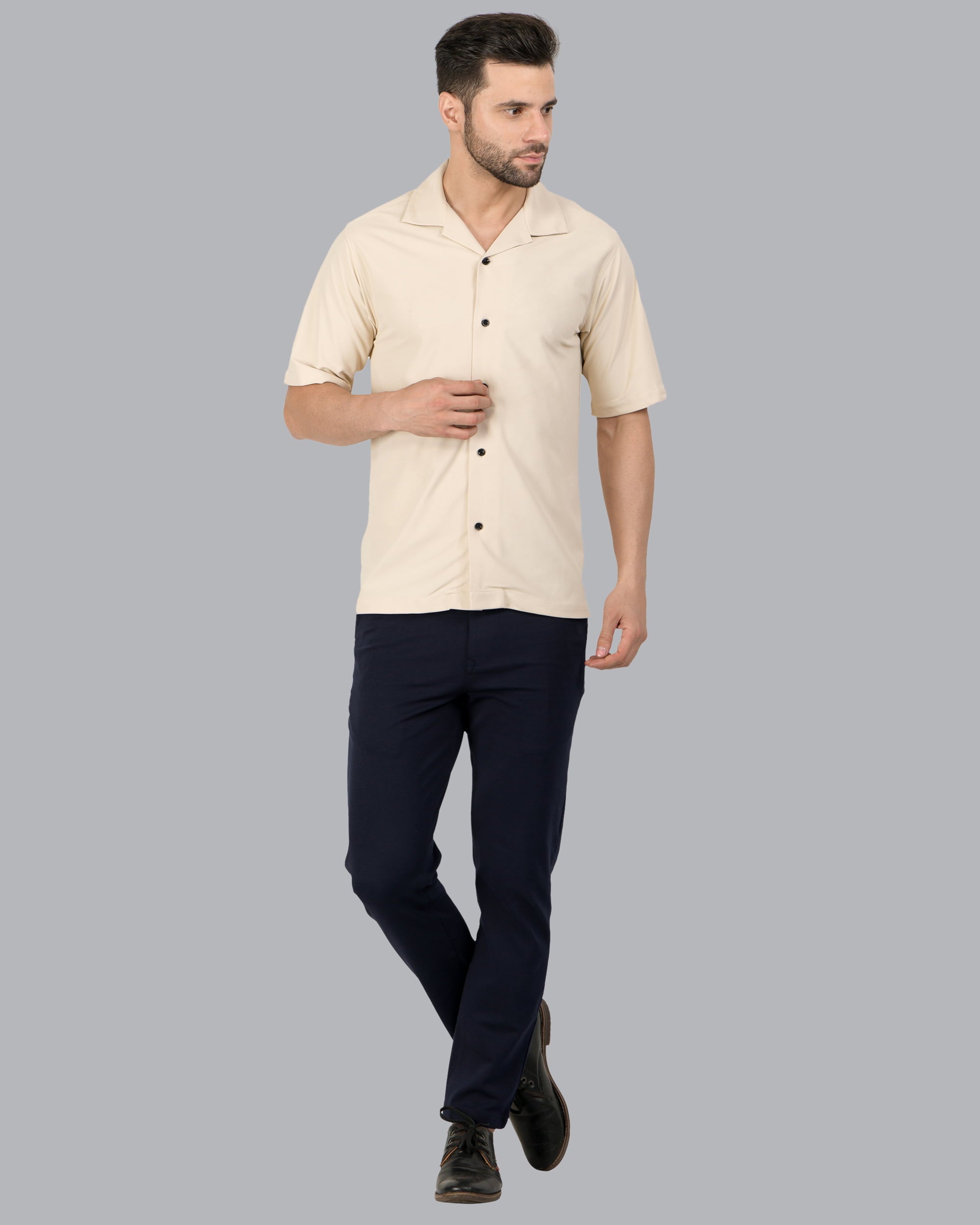 Retro Knit Shirt Plain – Beige