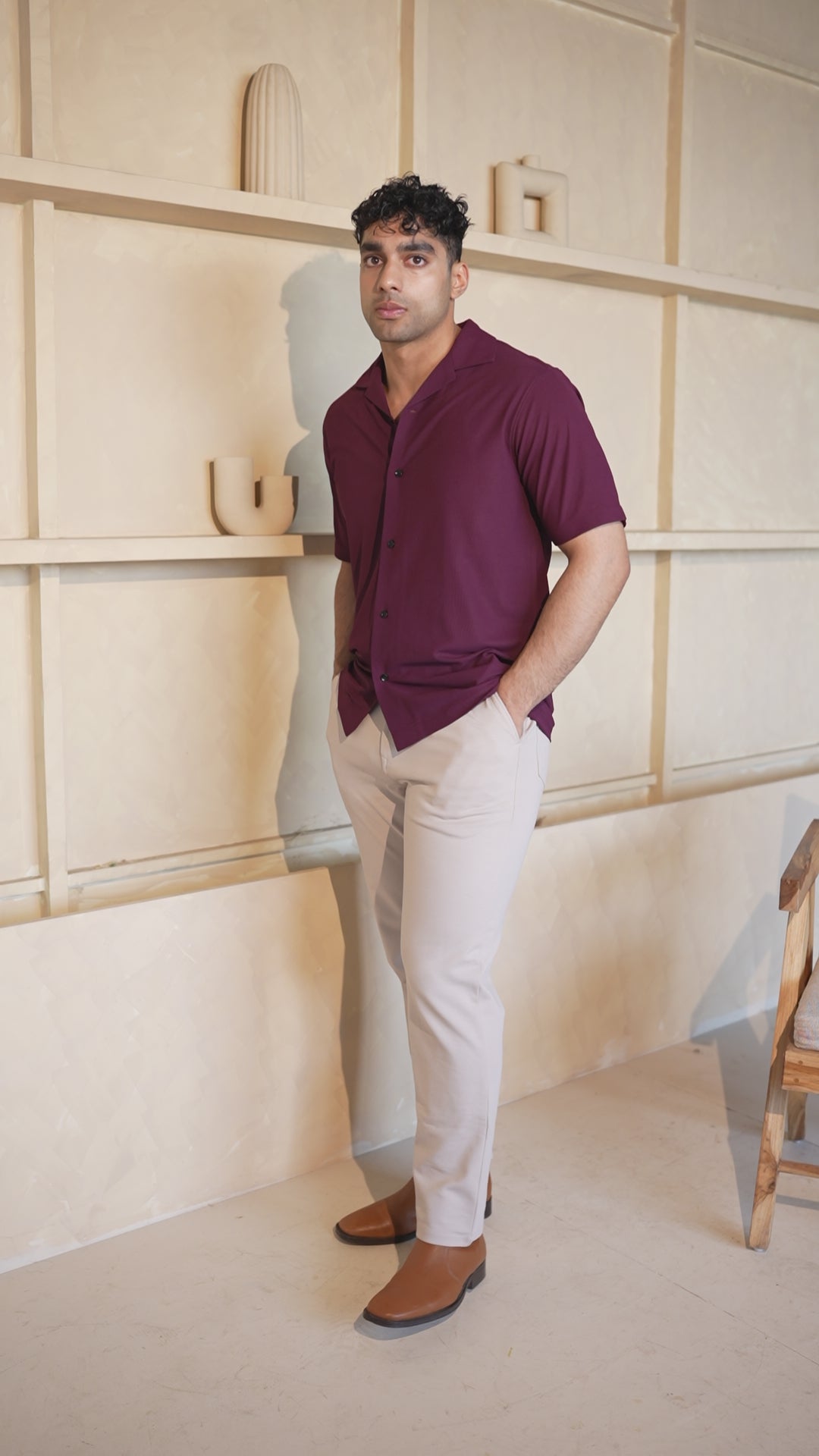 Retro Knit Shirt Plain – Wine