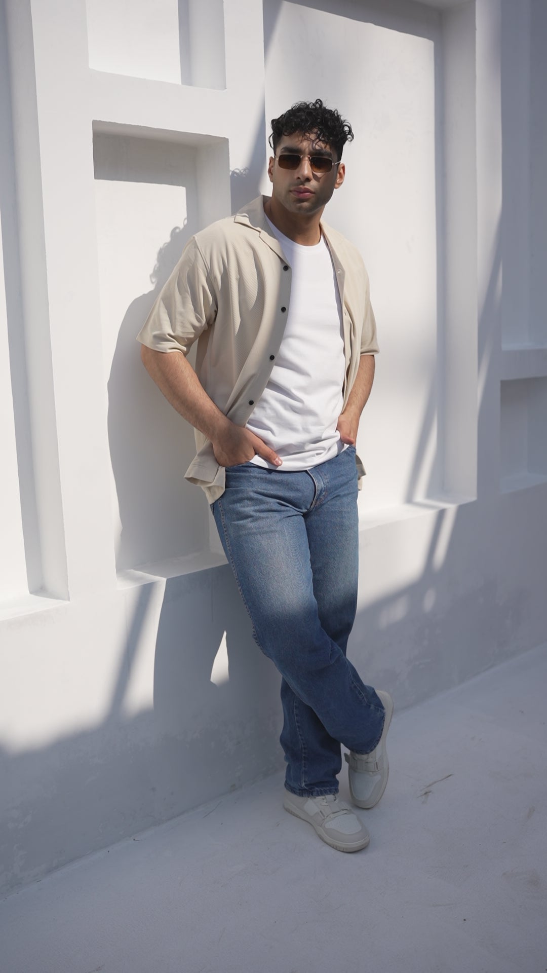 Retro Knit Shirt Plain – Beige