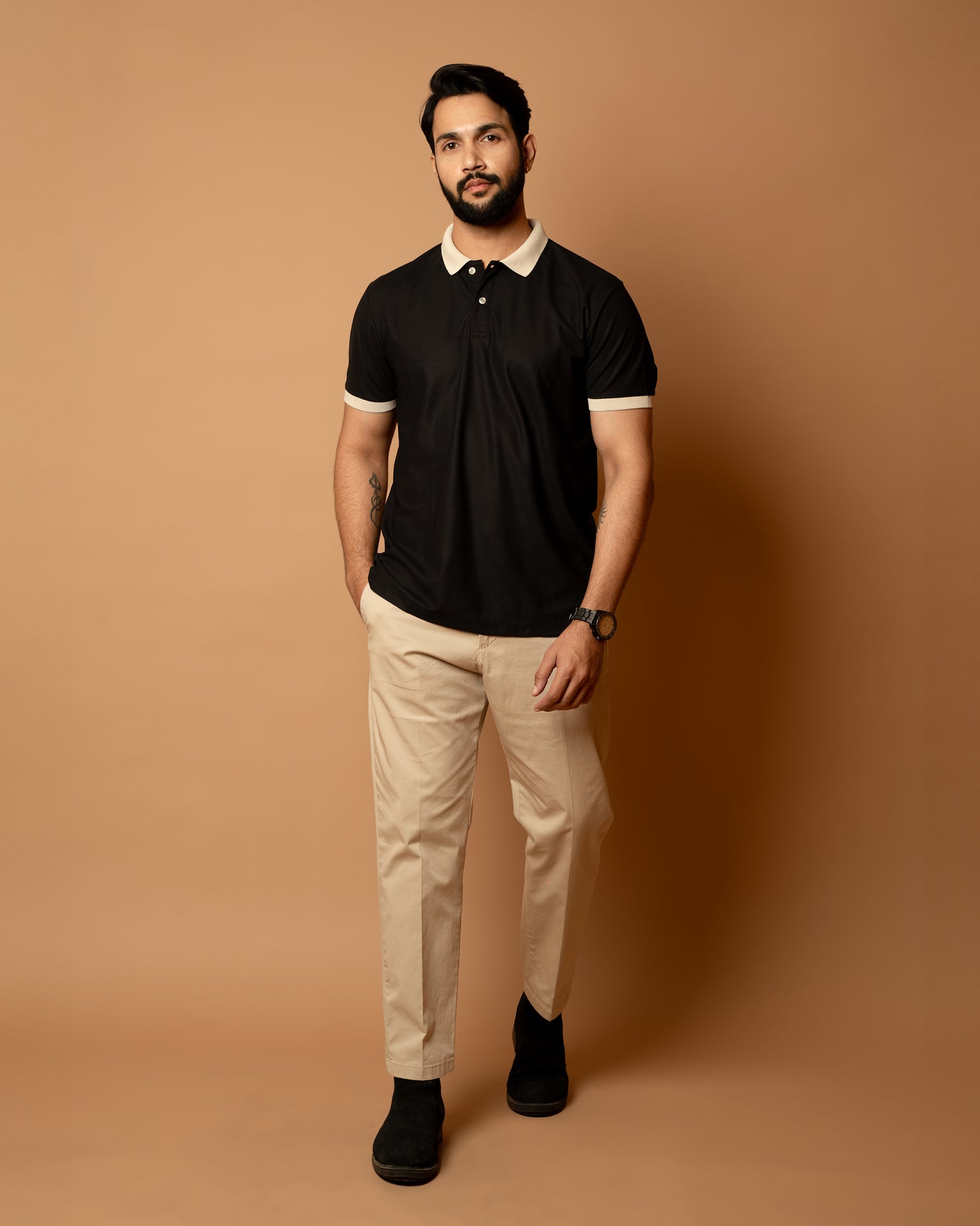 Black Contrast Collar Polo