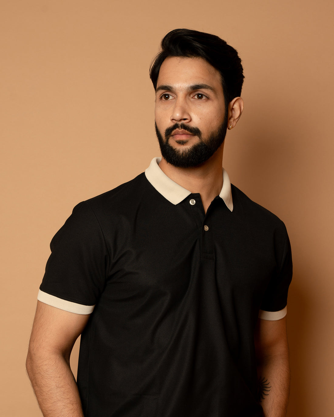 Contrast Collar Black Polo Tshirt