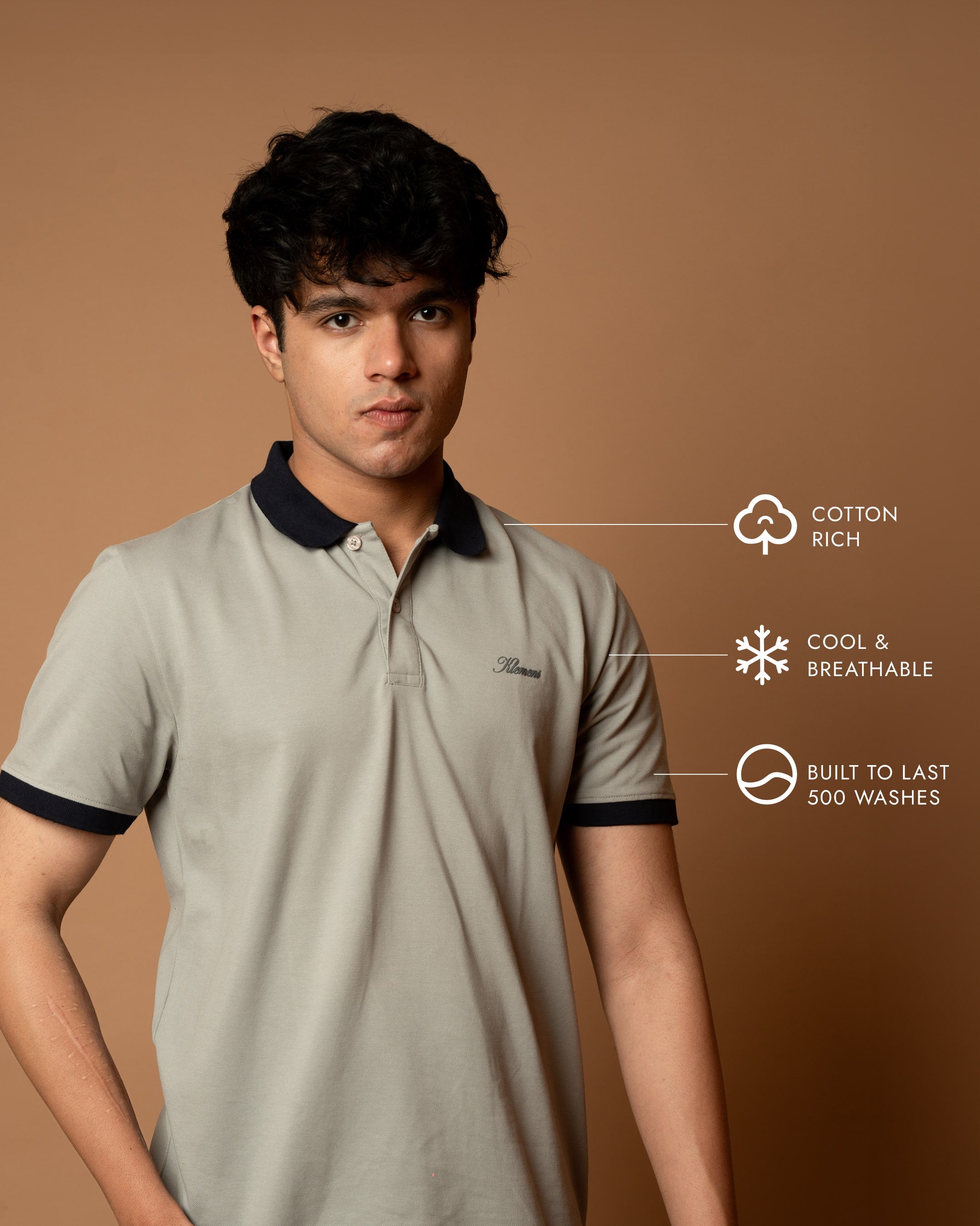 Grey Contrast Collar Polo