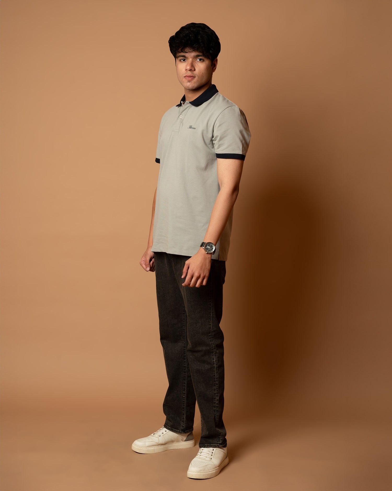 Grey Contrast Collar Polo