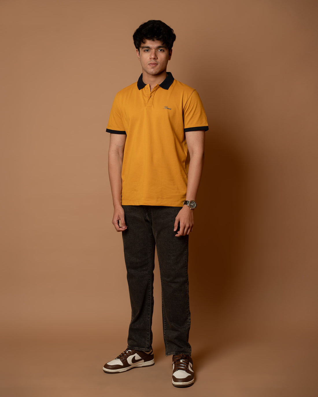 Contrast Collar Mustard Polo Tshirt