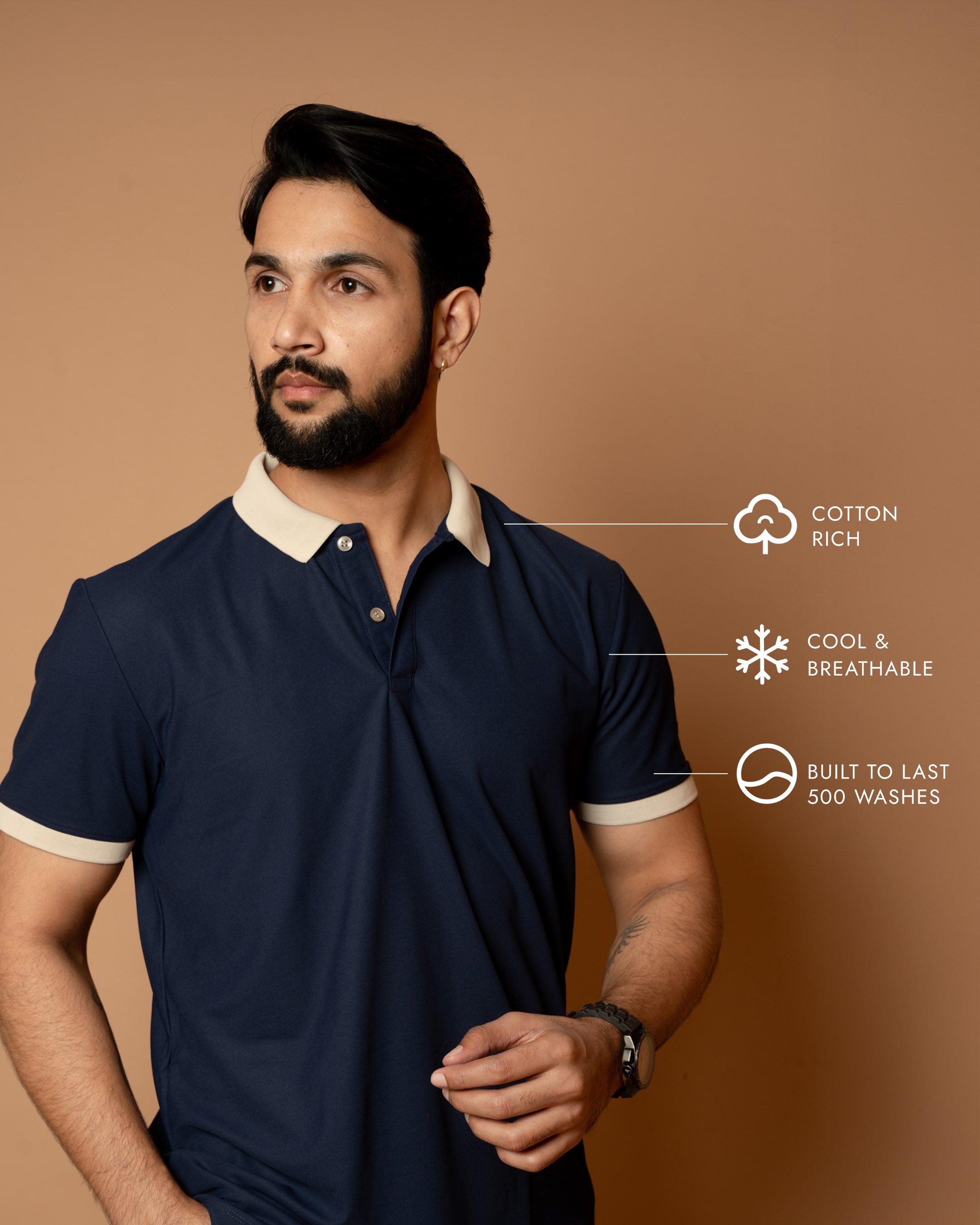 Navy Blue Contrast Collar Polo