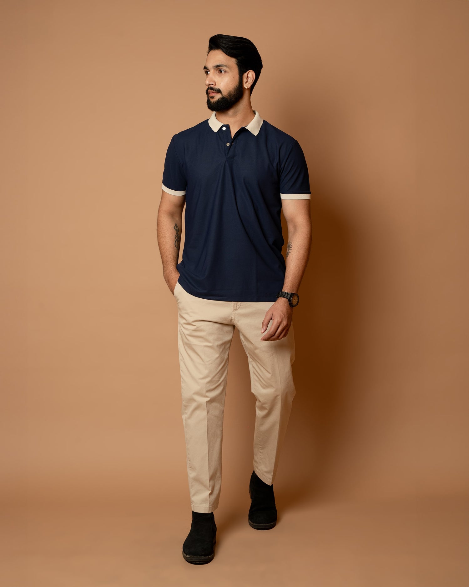 Navy Blue Contrast Collar Polo