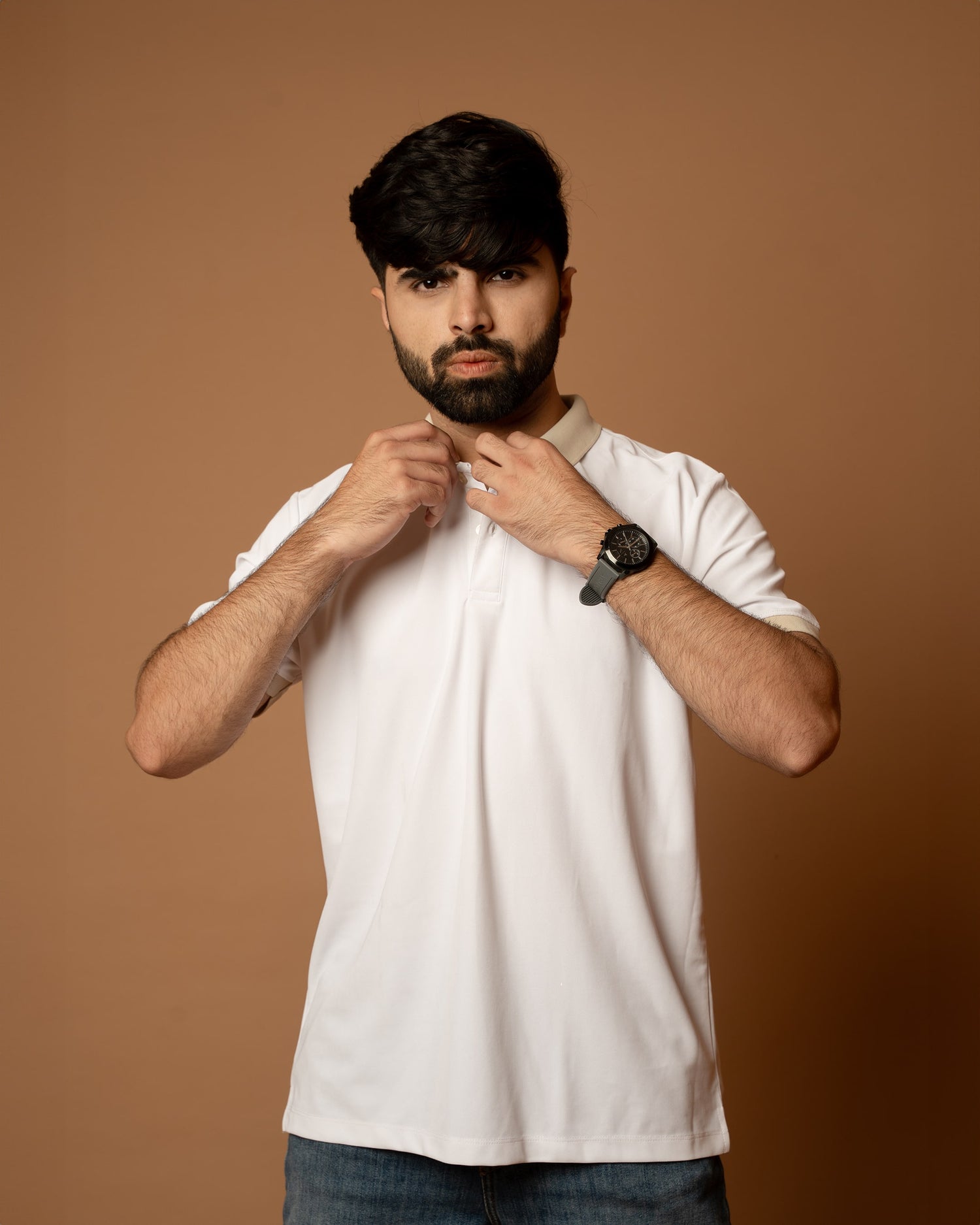 White Contrast Collar Polo